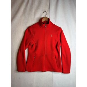 Spyder‎ Core Sweater Womens Large Red Full Zip Ribbed Knit Fleece Jacket 2723